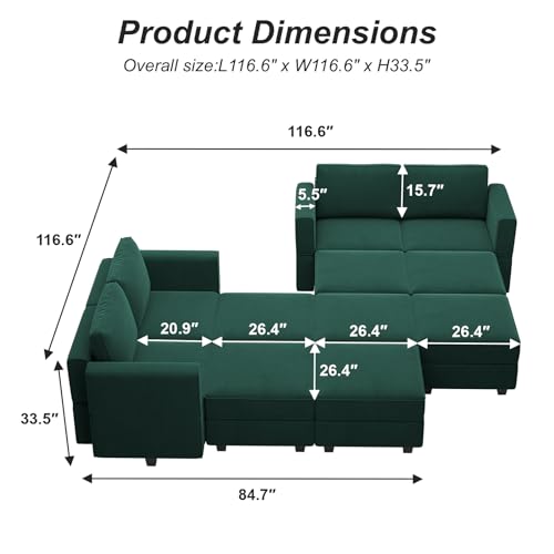Oversized Modular Sectional Sofa with Storage Ottomans S182