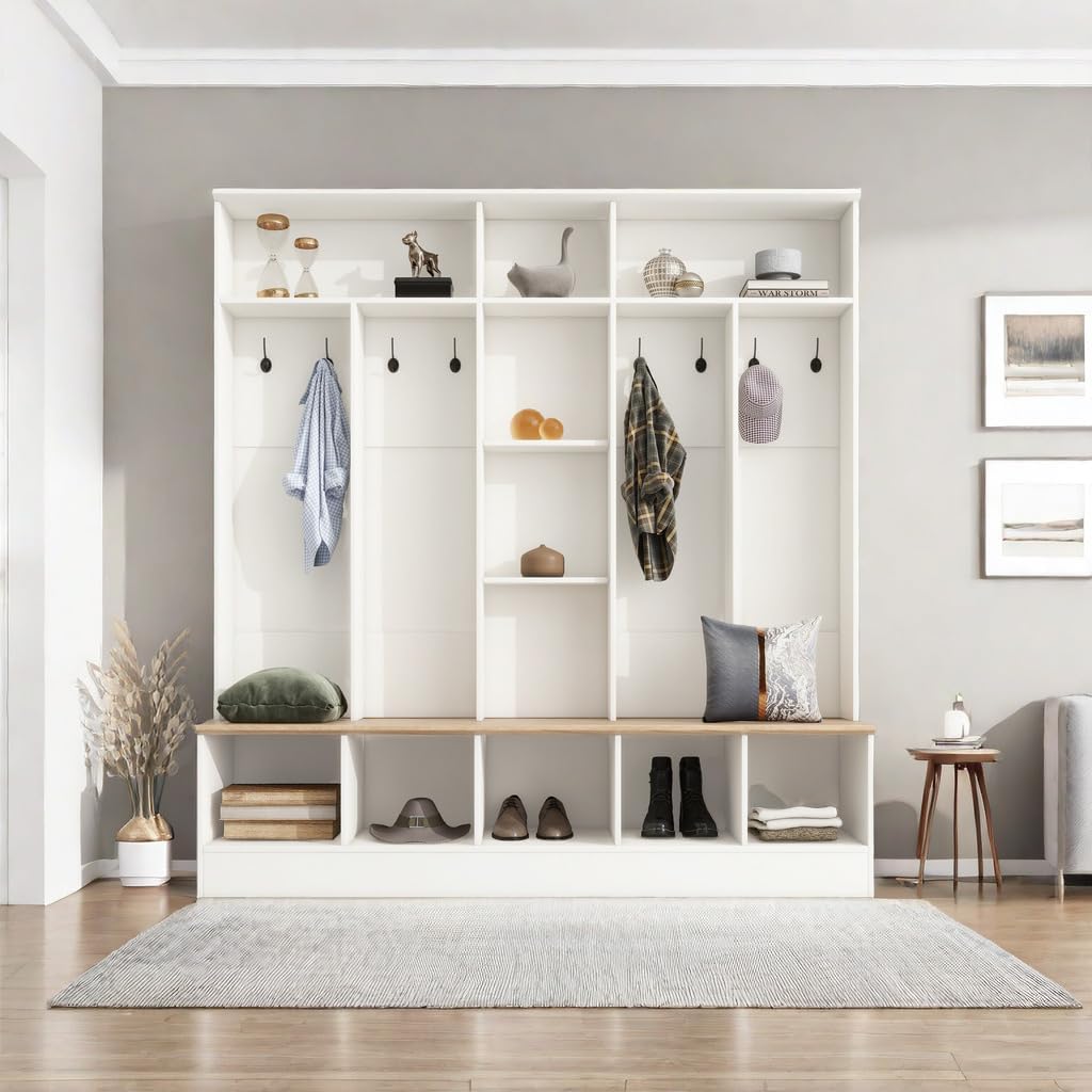 Coat Rack with 8 Hooks and Storage Bench T954674