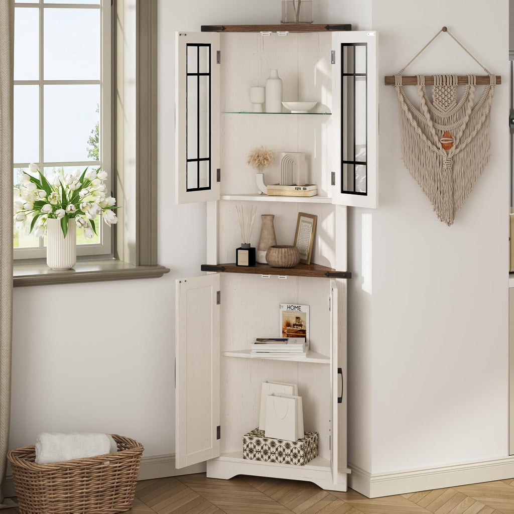 Corner Cabinet with LED Light and Glass Doors O56728