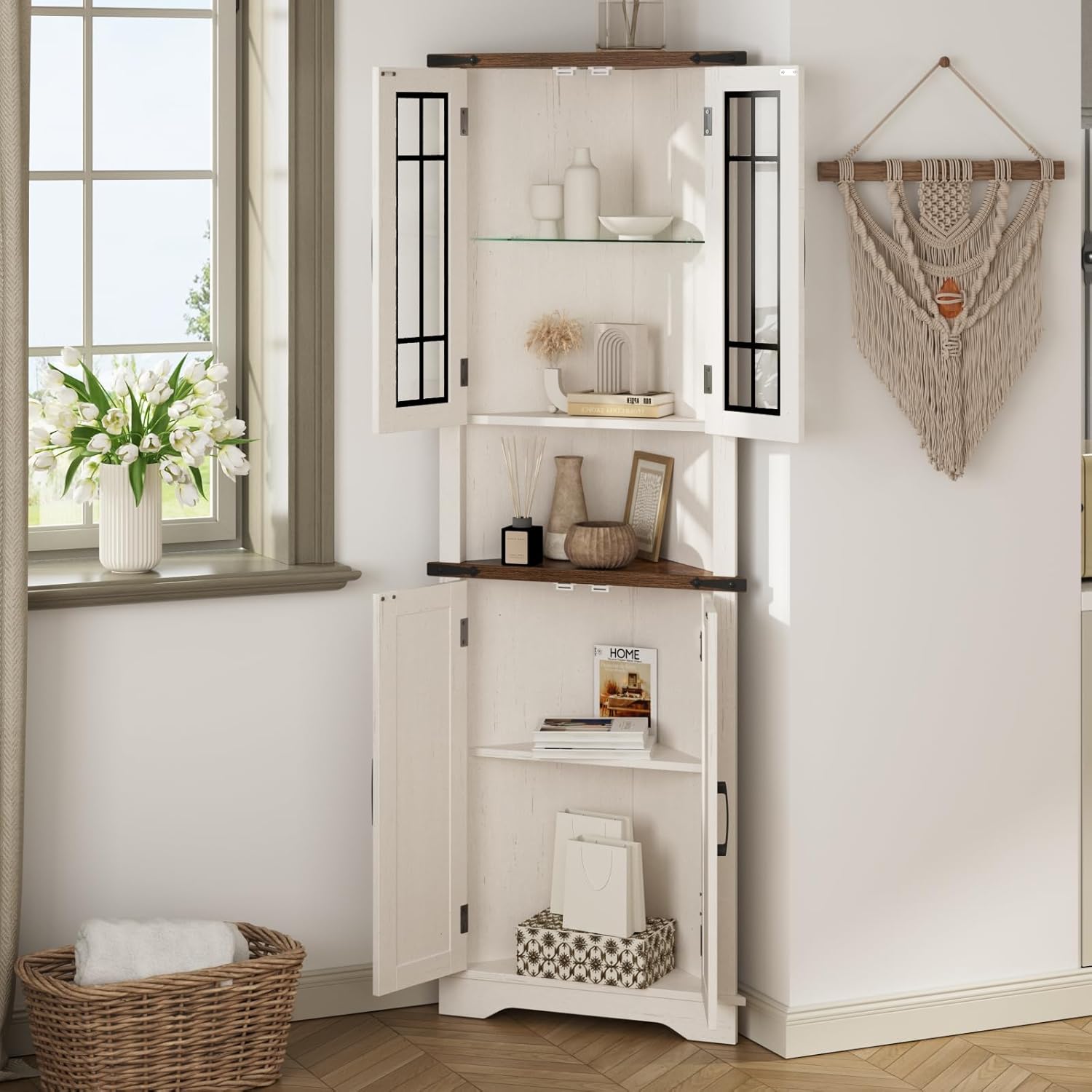 Corner Cabinet with LED Light and Glass Doors O56728
