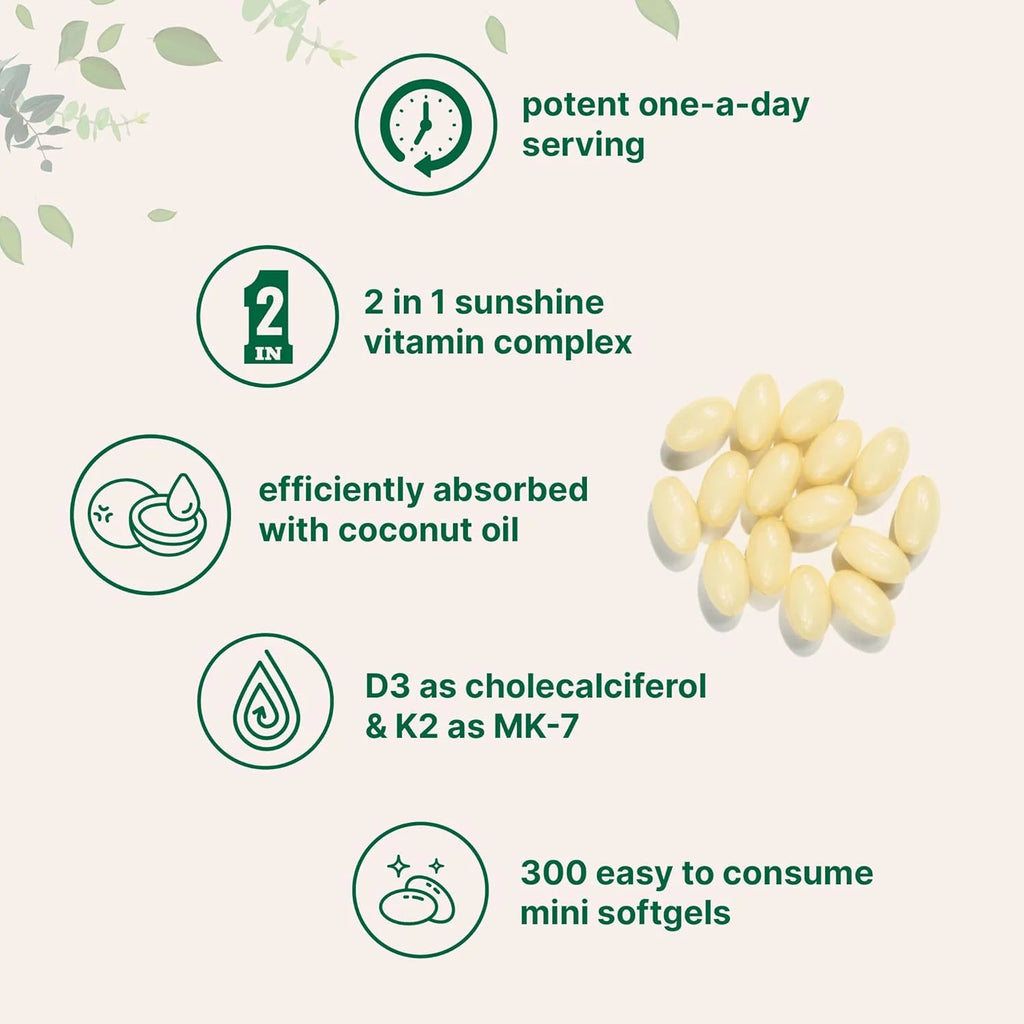 Vitamin D3 5000 IU with K2 100 mcg, 300 Soft-Gels R7429