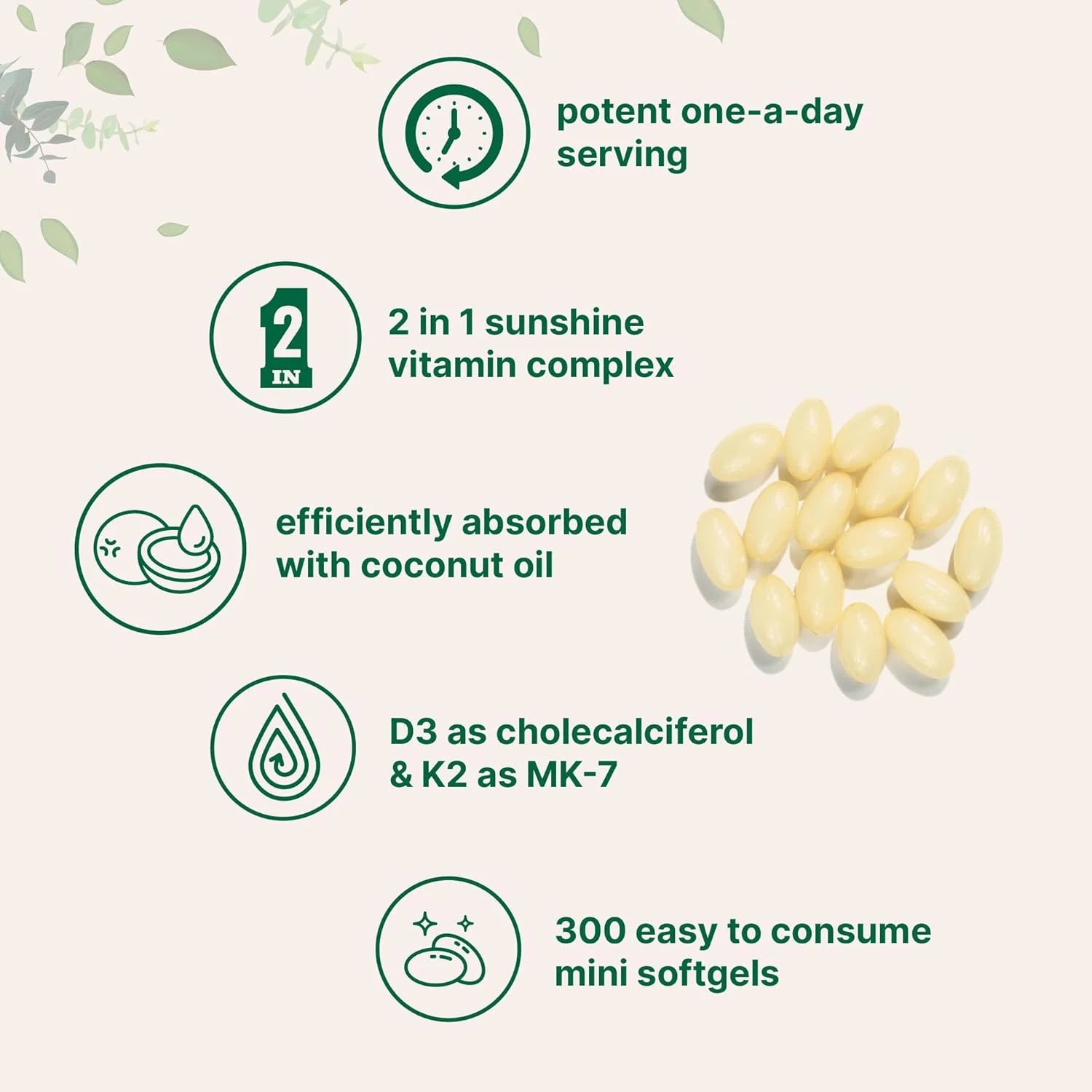 Vitamin D3 5000 IU with K2 100 mcg, 300 Soft-Gels R7429