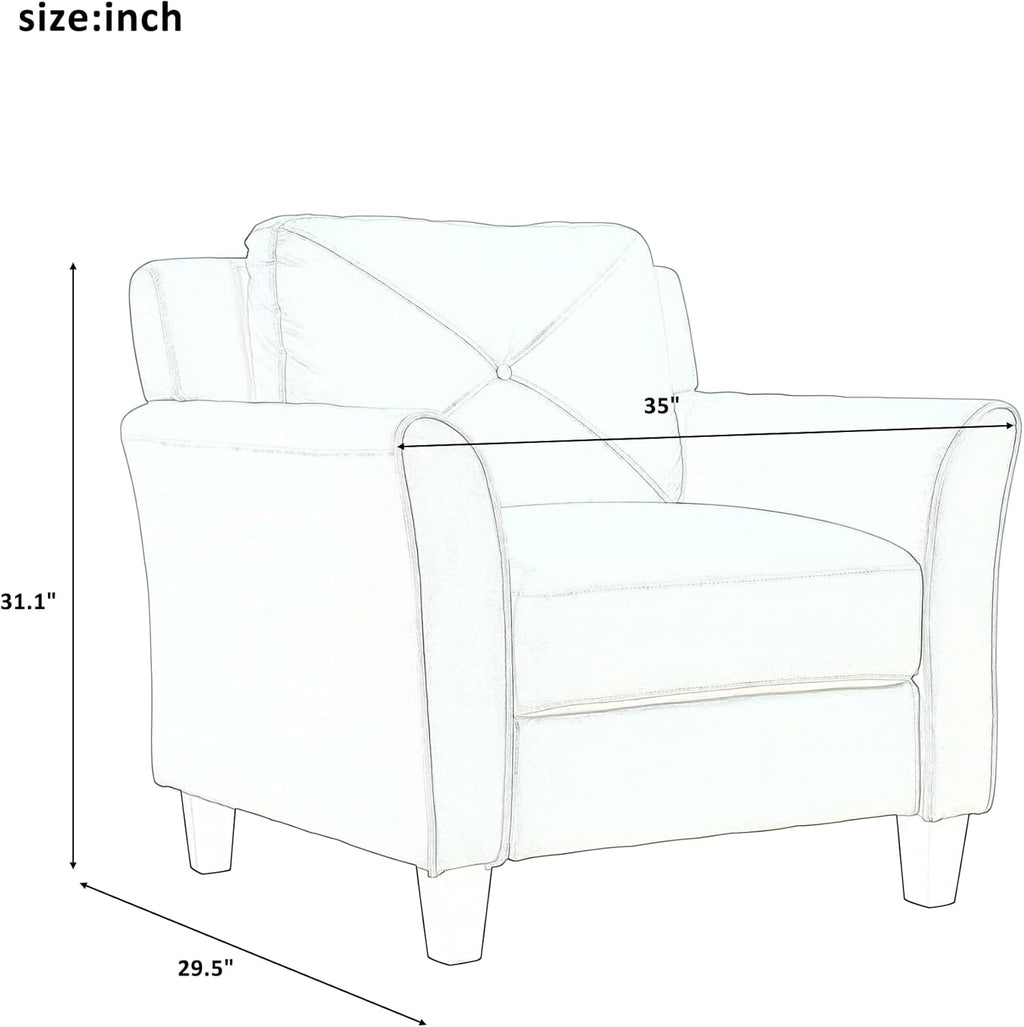 Button Tufted 3-Piece Living Room Sofa Set with Loveseat and Chair I85154