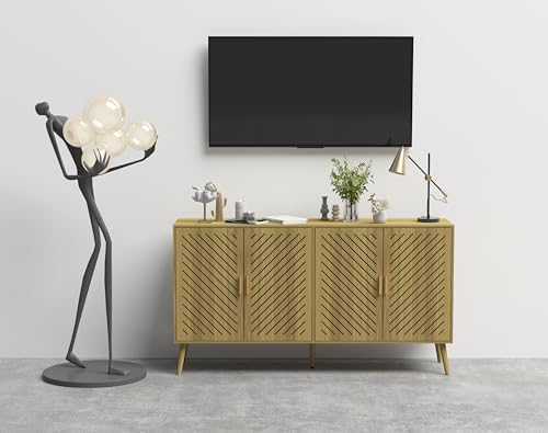 Wood Sideboard Buffet Cabinet with Storage, 4 Doors, Adjustable Shelves R7574