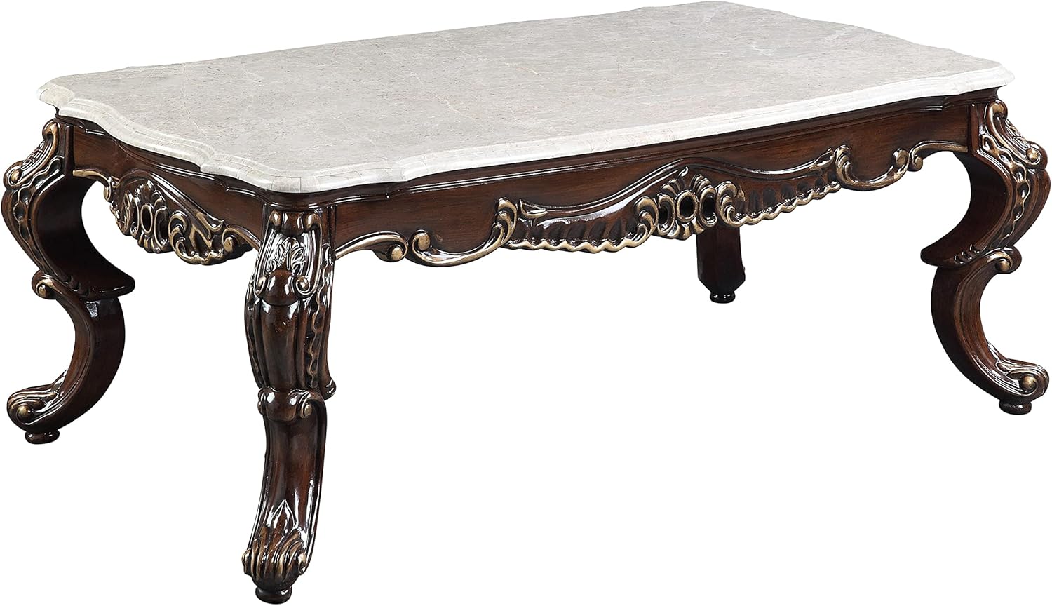 Acme Benbek Wooden Coffee Table in Marble and Antique Oak