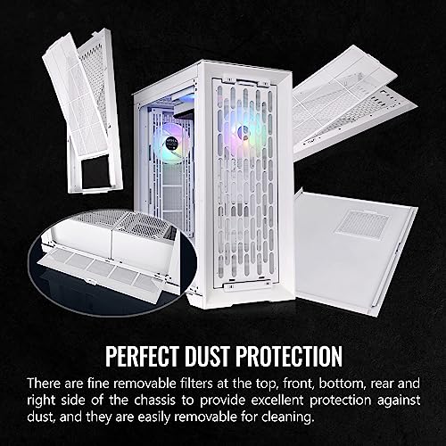 Full Tower PC Case with Tempered Glass Panels, 3x140mm ARGB Fans, White M18533