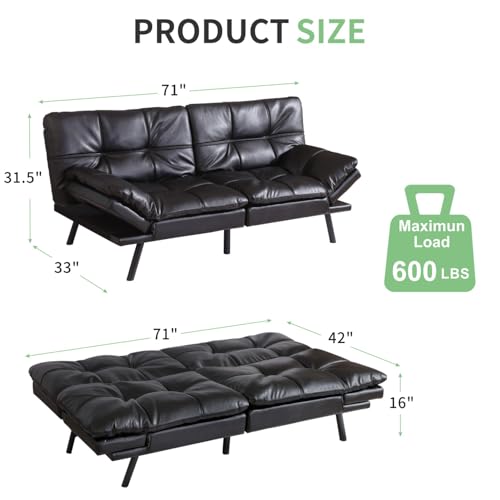 Memory Foam Futon Sofa Bed Couch with Loveseat Daybed, Blue Q9649