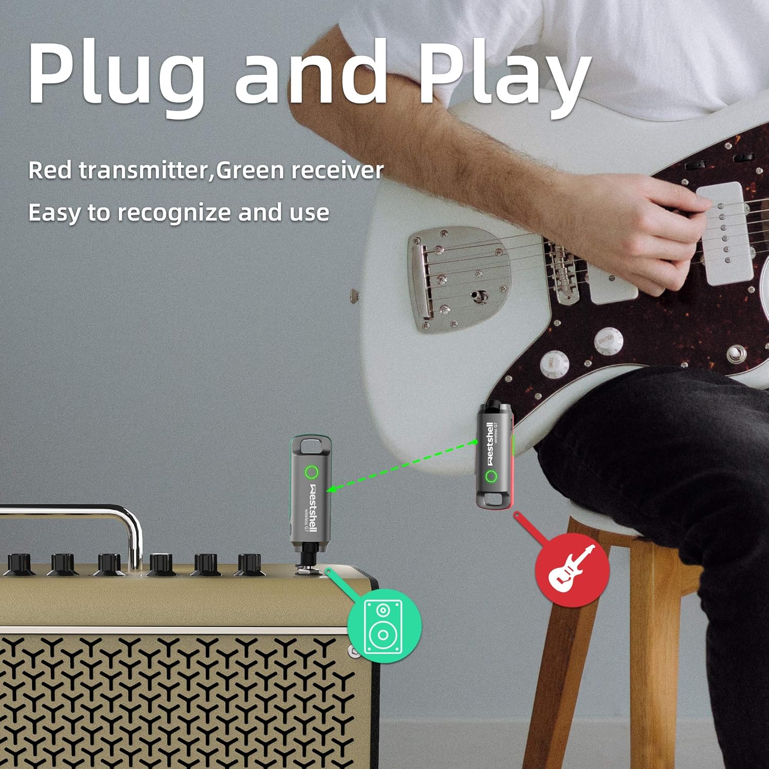 Wireless Guitar System Transmitter Receiver for Electric Acoustic Bass Guitar Z4470