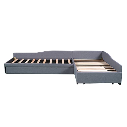 Upholstered Twin Daybed with Trundle and Drawer, Gray Y3451