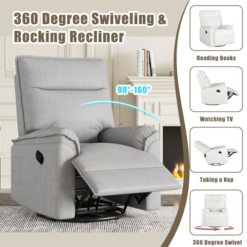 Swivel Recliner Chair, Manual 360 Degree Rocker, Upholstered Single Sofa, Beige D238