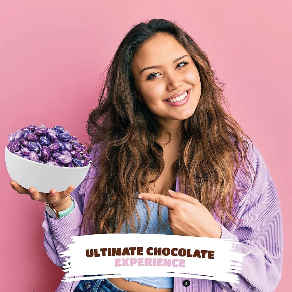 Chocolate Mini Eggs Candy, Purple Foil, Bulk Pack 2 Pounds G779