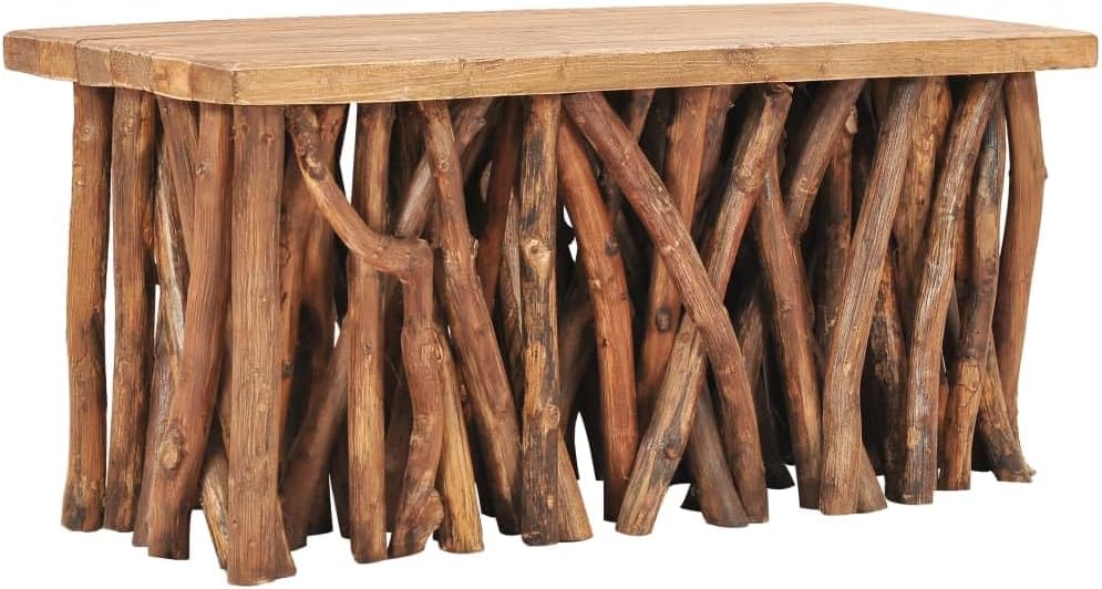 vidaXL Solid Reclaimed Wood and Teak Wood Coffee Table - Rustic Design Living Room Furniture with Unique Authentic Value and Exquisite Craftsmanship