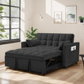 Loveseat 3 in 1 Convertible Sleeper, Modern Pullout Couch Bed, Velvet Chaise Lounge with 2 Pockets and 2 Pillows, Futon Sofa for Living Room Furniture, Black