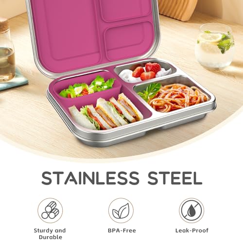 Stainless Steel Kids Bento Lunch Box, 3 Compartments, BPA-Free, Blue B157