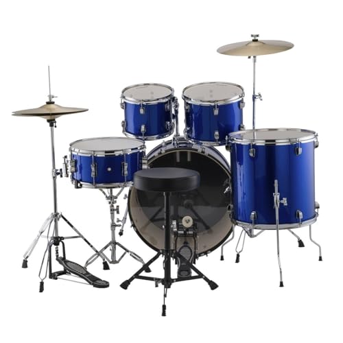5-Piece Complete Drum Set with 22-Inch Bass Drum and Cymbals, Blue Sparkle D27248