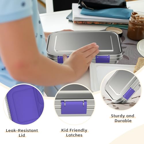 Stainless Steel Kids Bento Lunch Box, 3 Compartments, BPA-Free, Blue B157