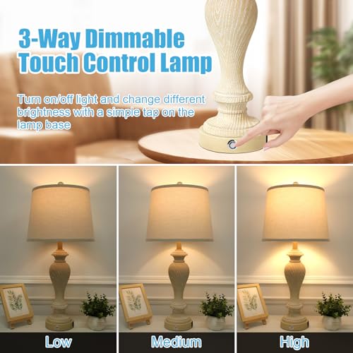 Set of 2 Touch Control Table Lamps, 27" Bedside Lamps with USB Ports, Dimmable K3955