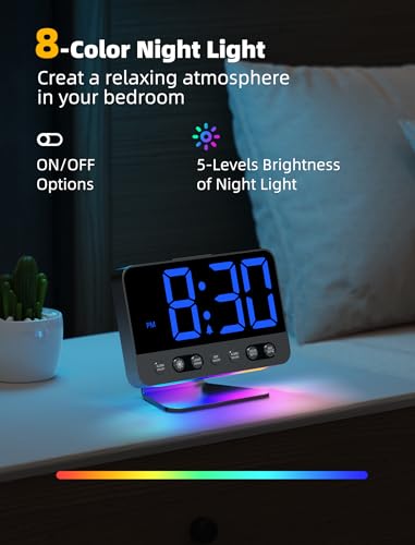 Large Digital Alarm Clock for Bedroom with Brightness Dimmer and Night Light I637246