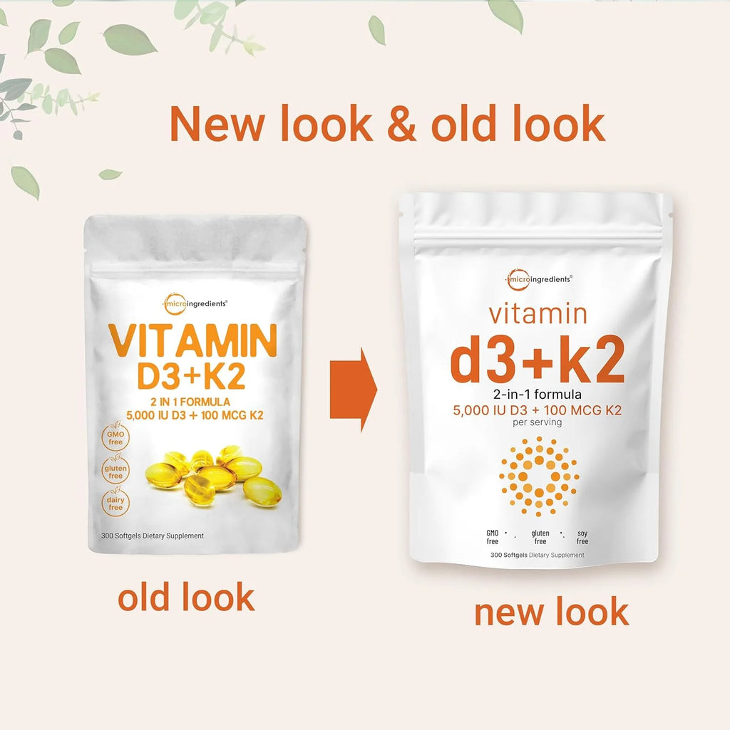 Vitamin D3 5000 IU with K2 100 mcg, 300 Soft-Gels R7429