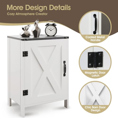 Farmhouse Nightstands Set of 2 with Charging Station, Rustic Bedside Table with Storage, White E21715
