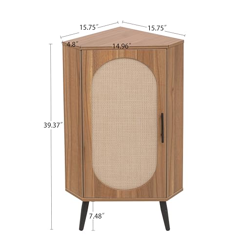 Corner Storage Cabinet with Rattan Doors & Adjustable Shelves N264
