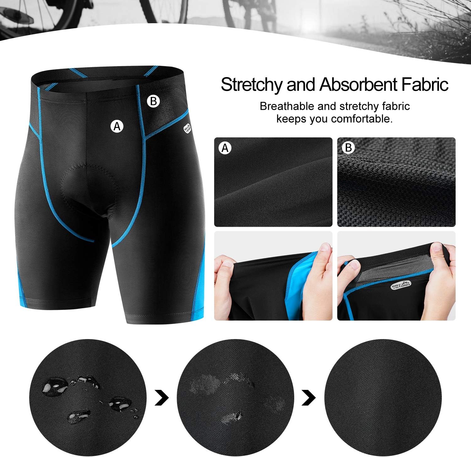 3D Padded Cycling Shorts for Men, Waterproof, Blue E959674