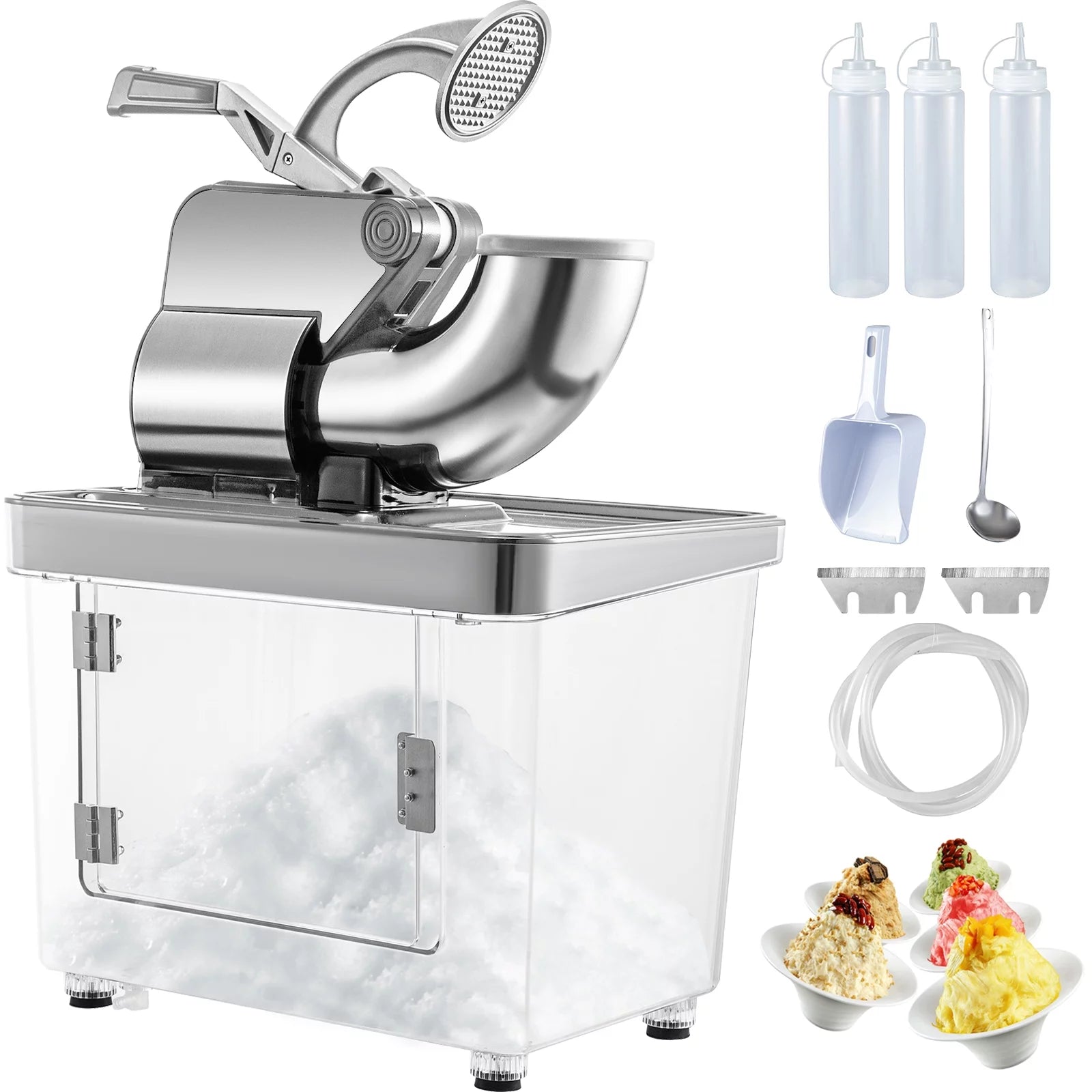 BENTISM Commercial Ice Crusher, Snow Cone Machine 180 kg/H Snow Cone Maker, Silver