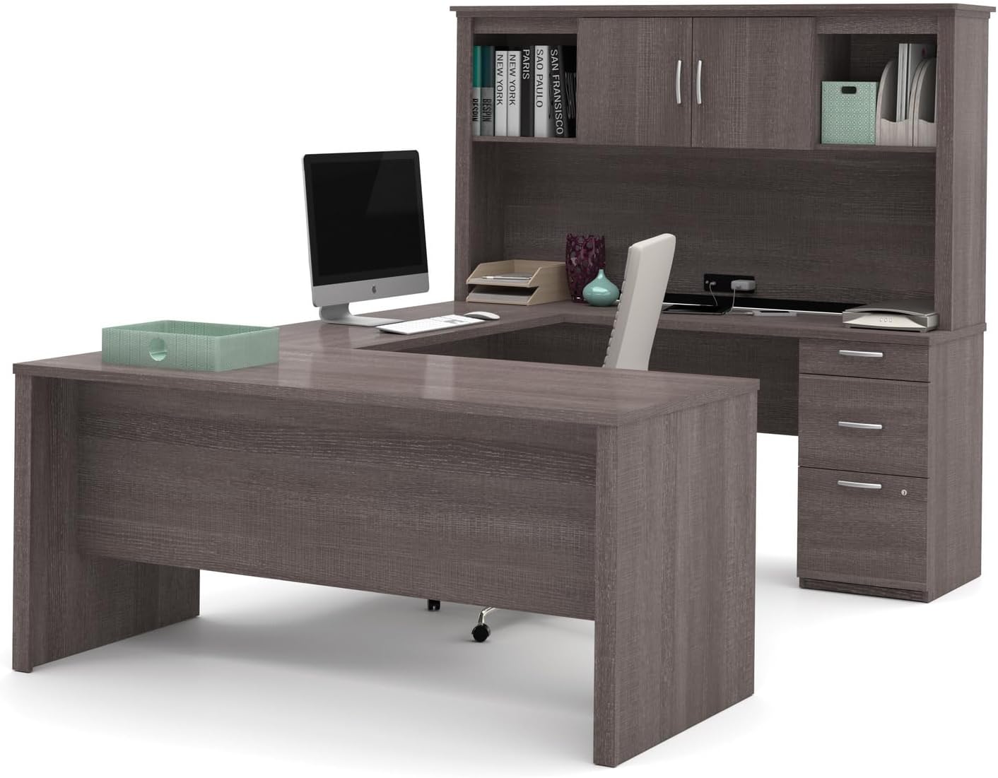 U-Shaped Executive Desk with Pedestal and Hutch P496