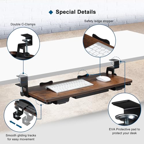 Under Desk Keyboard Tray with Drawer, Height Adjustable, Mahogany X7920