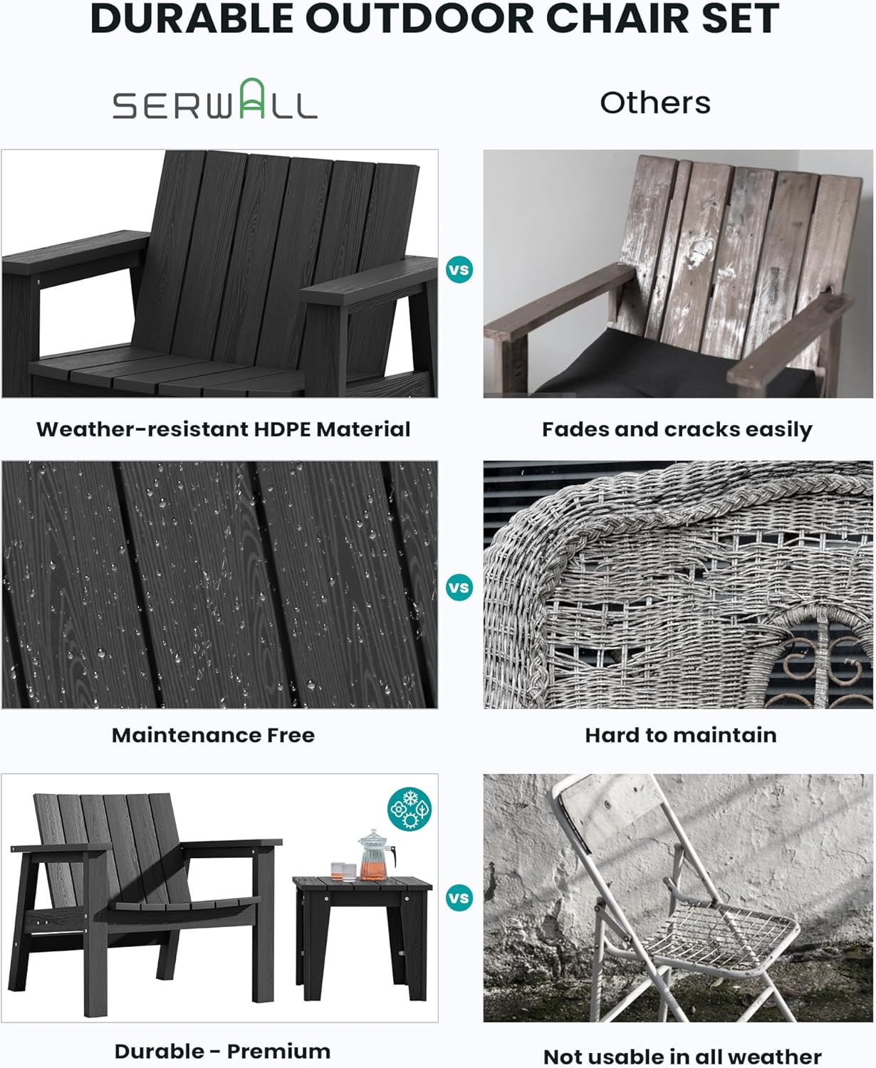 3 Piece Patio Bistro Set with Side Table, 2 Adirondack Chairs and 1 Table O534039