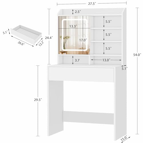 Small Vanity Desk with Lighted Sliding Mirror and Storage M906036