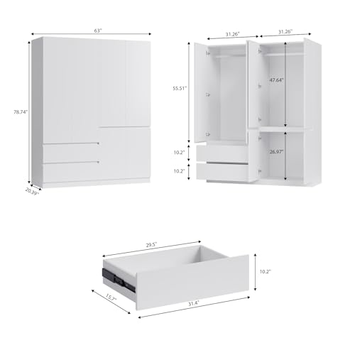 White Wardrobe Closet with Drawers and Doors U924913