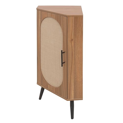 Corner Storage Cabinet with Rattan Doors & Adjustable Shelves N264
