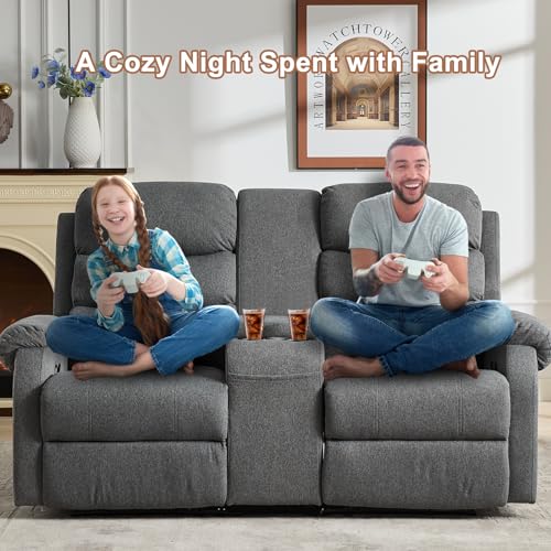 Reclining Loveseat Sofa with Storage Console and Cup Holders, Grey A7569