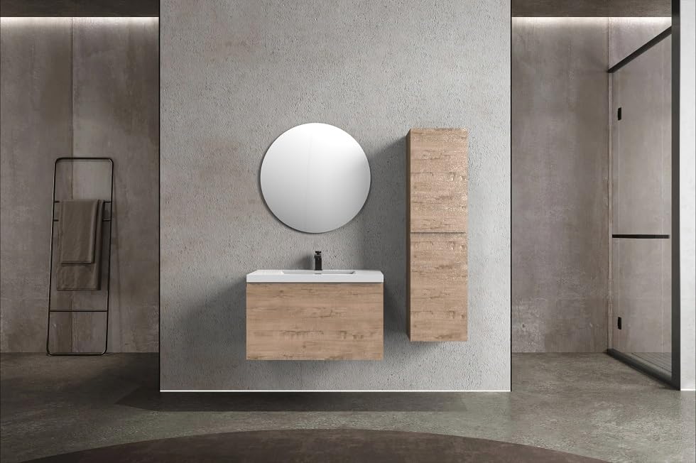 White Oak Bathroom Floating Vanity with Countertop and Sink, 72 Inch I50276