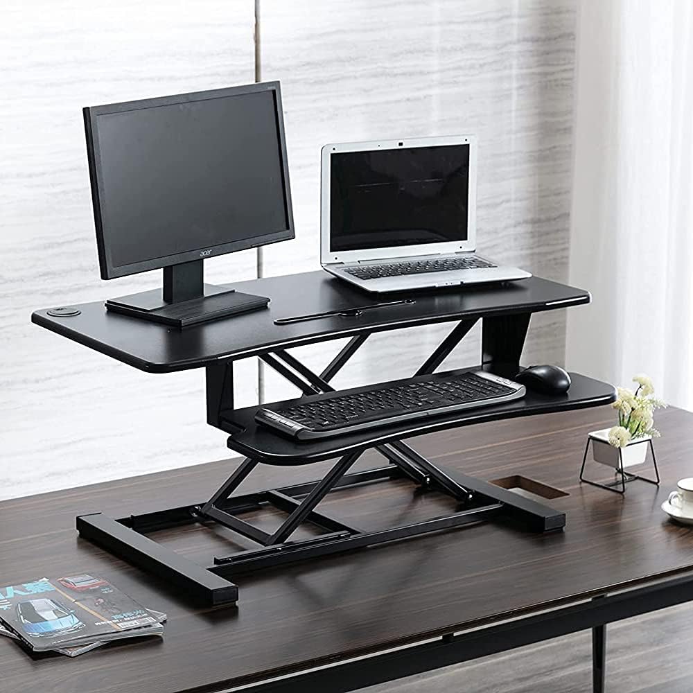 Adjustable Height Standing Desk Converter for Dual Monitor, Black K677268