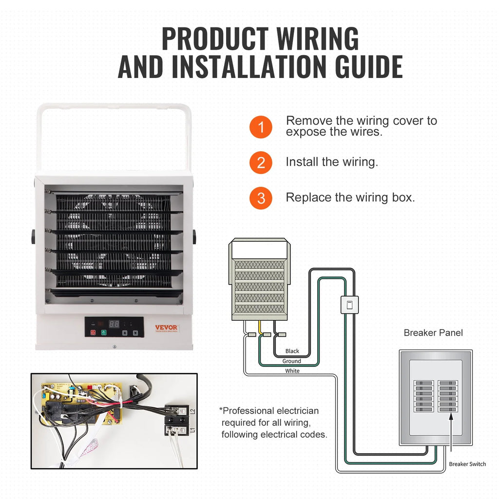 Electric Garage Heater, 10000-Watt Fan-Forced Wall/Ceiling Mount with Remote Control N56978