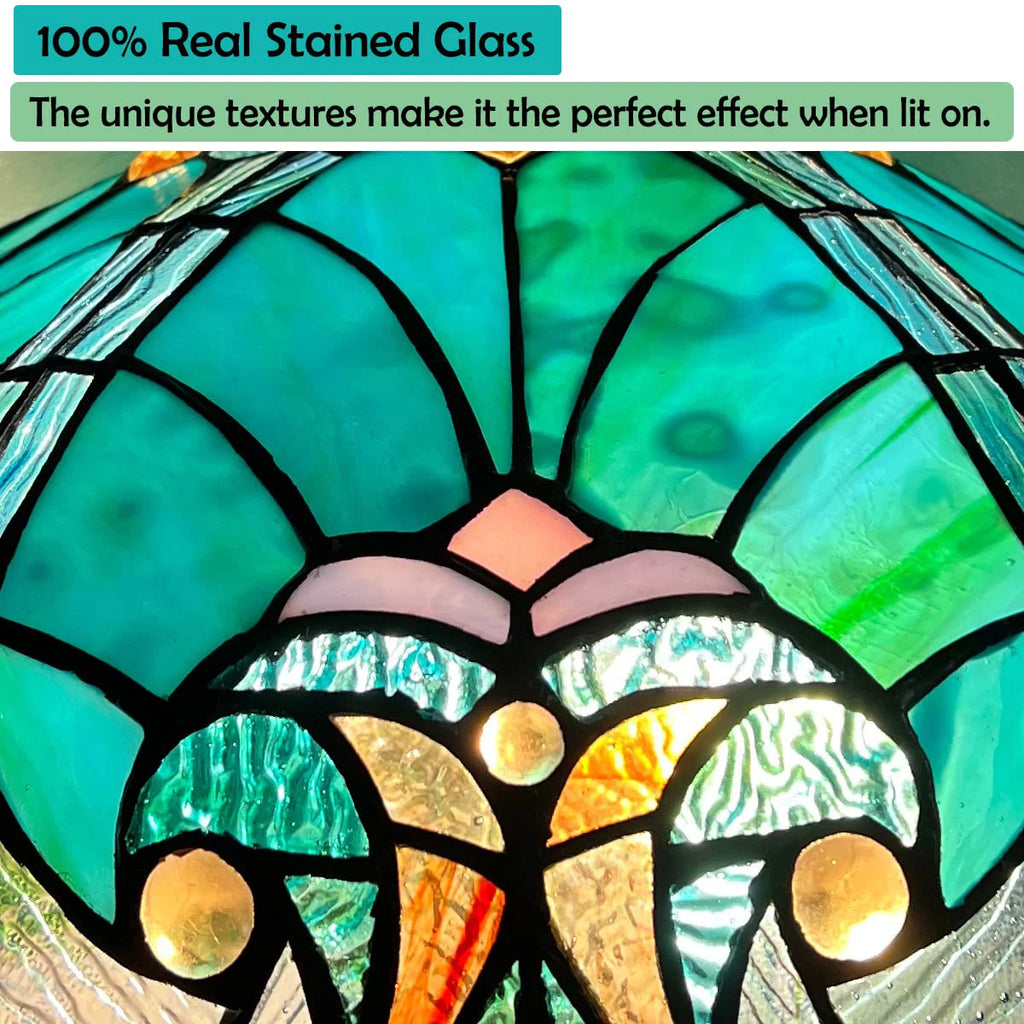 Handmade Stained Glass Table Lamp, 16" Wide, Sea Green Victorian Style W96750