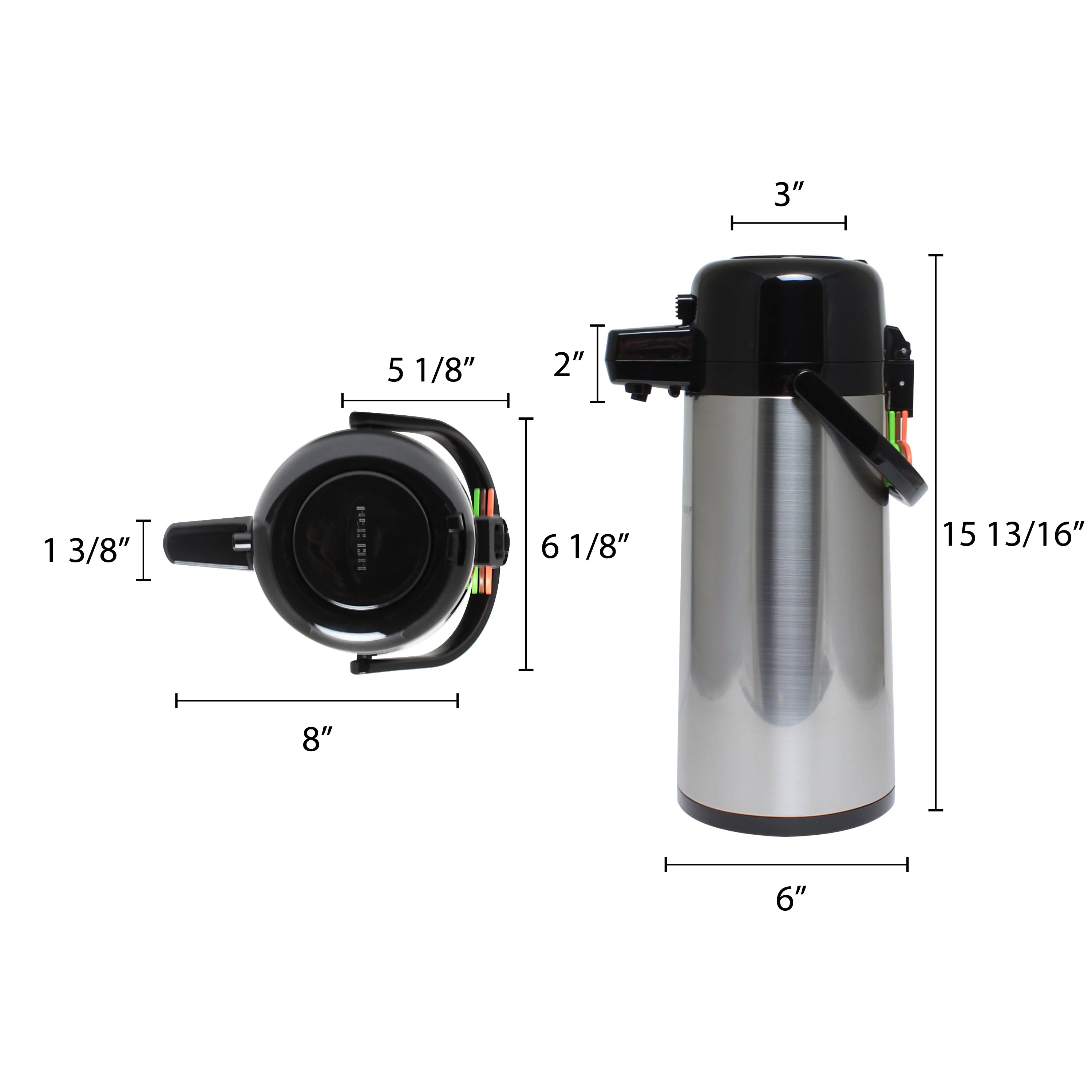 2.5 Liter Airpot, Stainless Steel Body, Glass Lined, Push Button E765