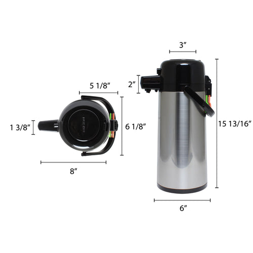 2.5 Liter Airpot, Stainless Steel Body, Glass Lined, Push Button E765