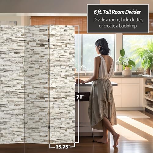 6 ft. Tall Double Sided Brick Canvas Room Divider 3 Panel Freestanding Folding Privacy Screen U57633