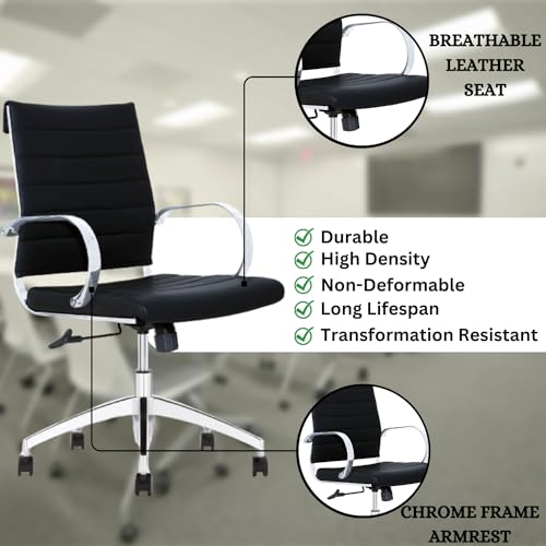Ribbed Mid Back Conference Chair with Lumbar Support, 360 Swivel, Black, Pack of 8 U198196