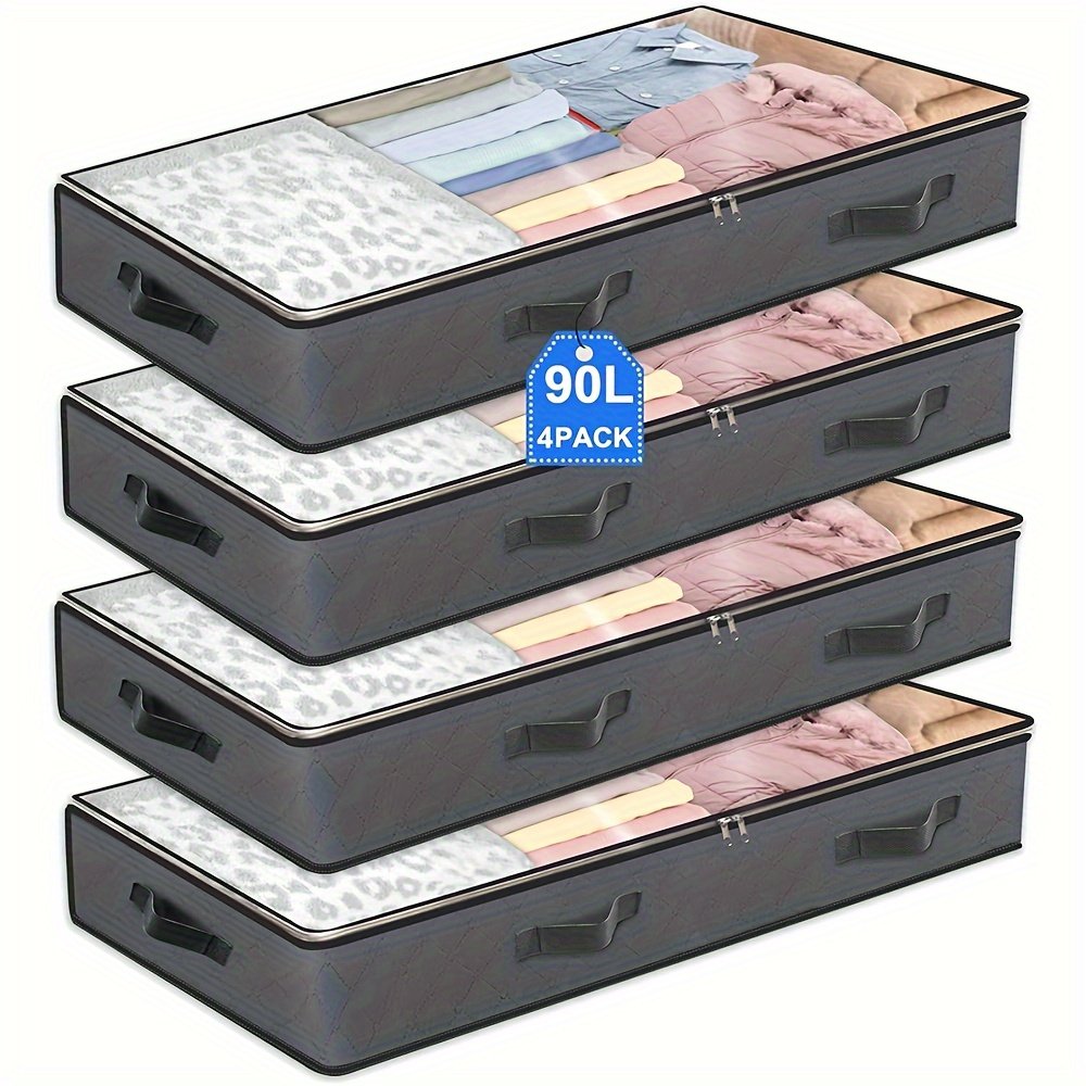 Under Bed Storage Containers 4 Pack Foldable Fabric Bins with Clear Window M4978