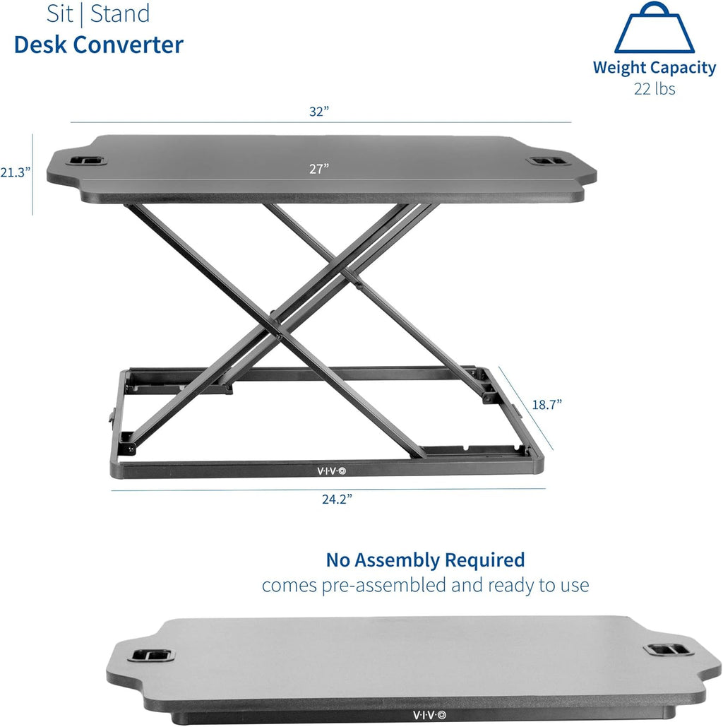 Adjustable 27 inch Standing Desk Converter, Sit Stand Tabletop Riser Workstation, Black Q15947