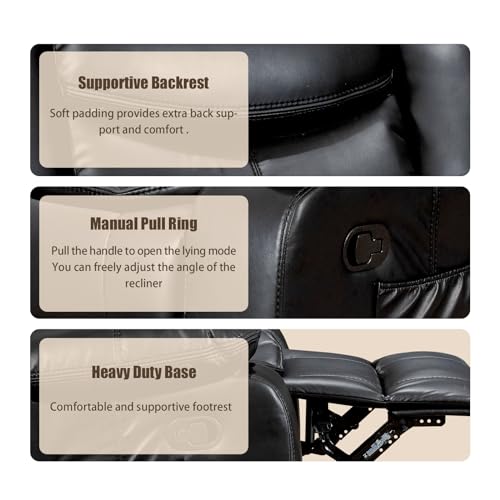 PU Leather Recliner Chair with Massage and Heating, Manual Reclining Sofa for Living Room L495766