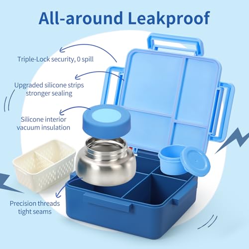 Kids Lunch Box with Thermos, 4 Compartments, Insulated, Drop-Proof, Dishwasher Safe I175