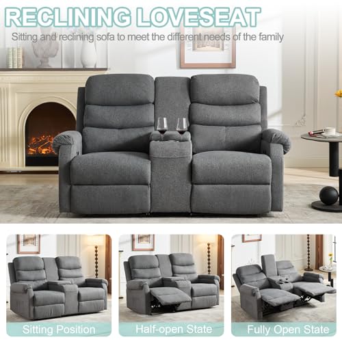 Reclining Loveseat with Console, 2-Seater Manual Recliner Sofa for Living Room H882662