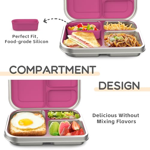 Stainless Steel Kids Bento Lunch Box, 3 Compartments, BPA-Free, Blue B157