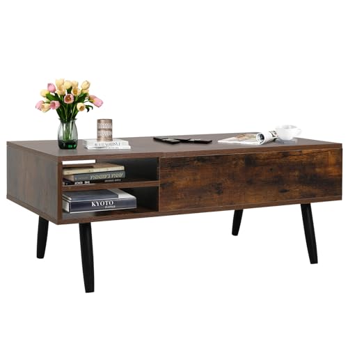 Lift Top Coffee Table with Hidden Storage, Rectangle Wooden, for Living Room T8560