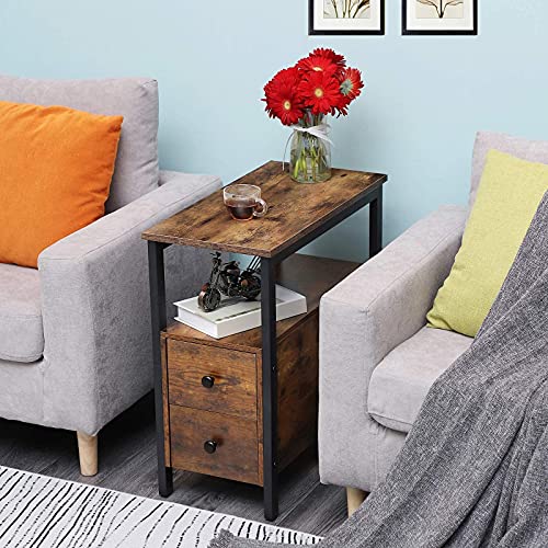 Narrow Side Table with Drawer and Open Shelf, Nightstand for Small Spaces W6170